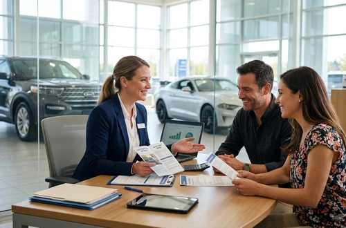 Happy customer receiving car keys